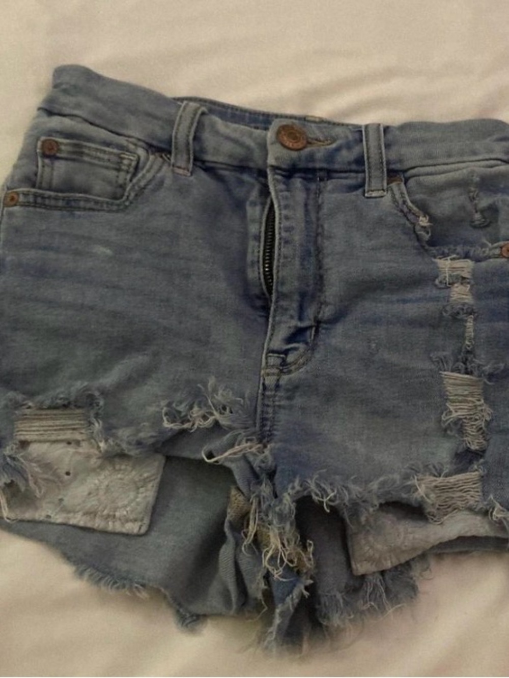 American Eagle Outfitters Light Blue Distressed Jean Shorts